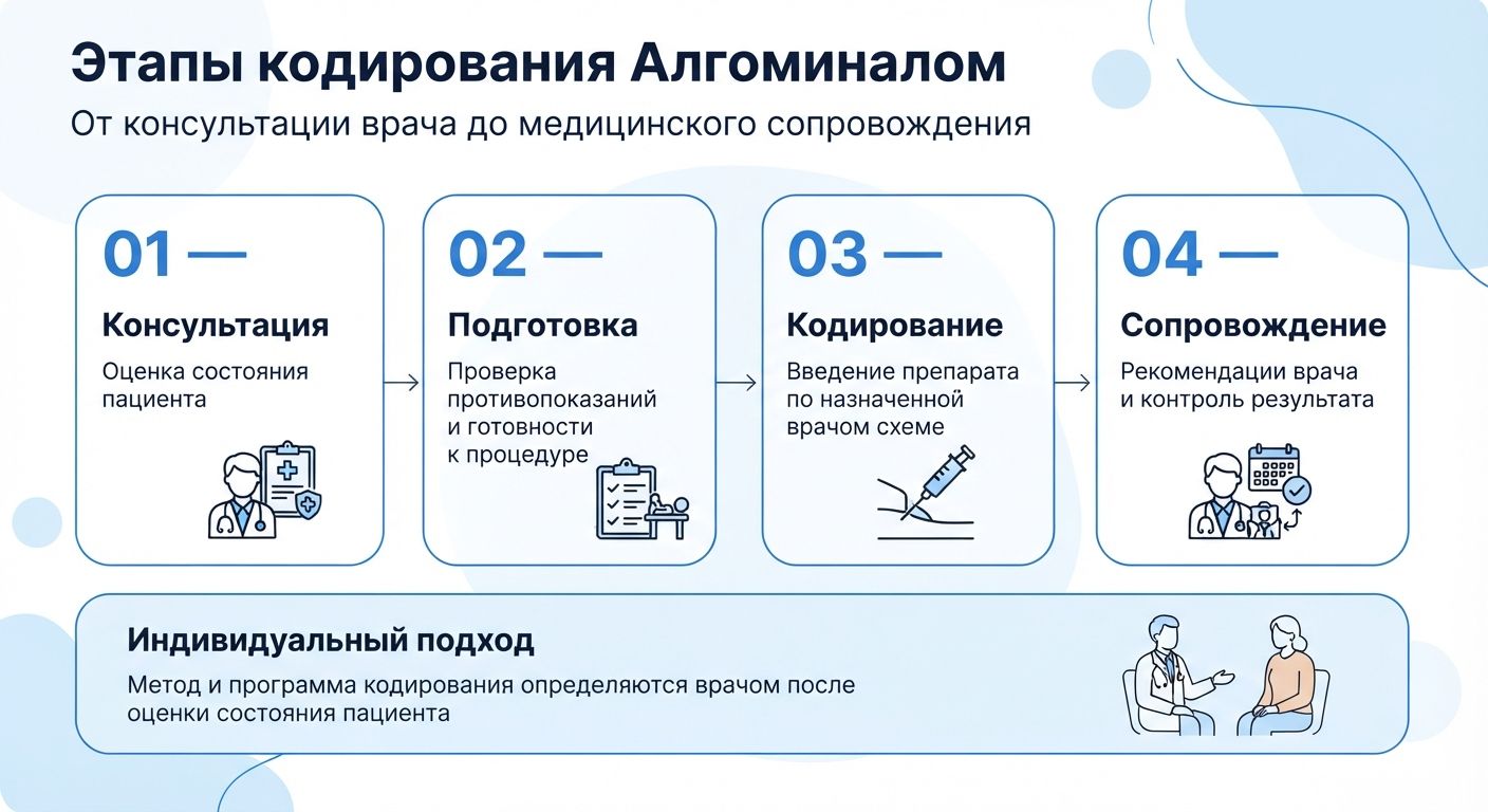 Кодирование препаратом «Алгоминал» в Каслях инфографика